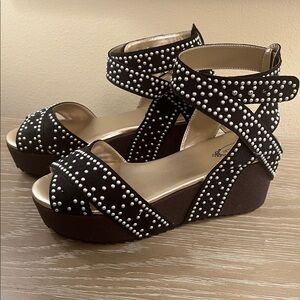 NWOT, Joyfolie Odette Platforms in Black Microsuede with Chic Silver Studs